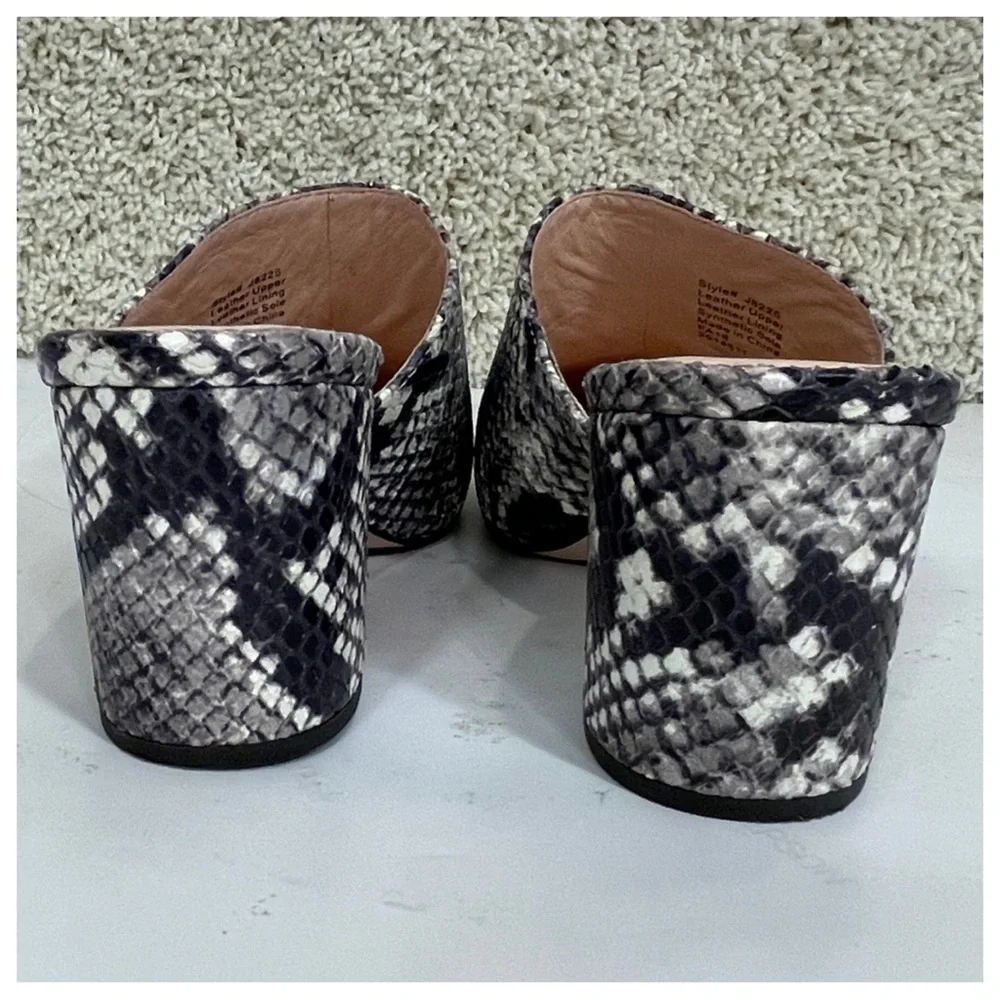 J.Crew Grey Sophia High Block-heel Faux Snakeskin Mules/Slides